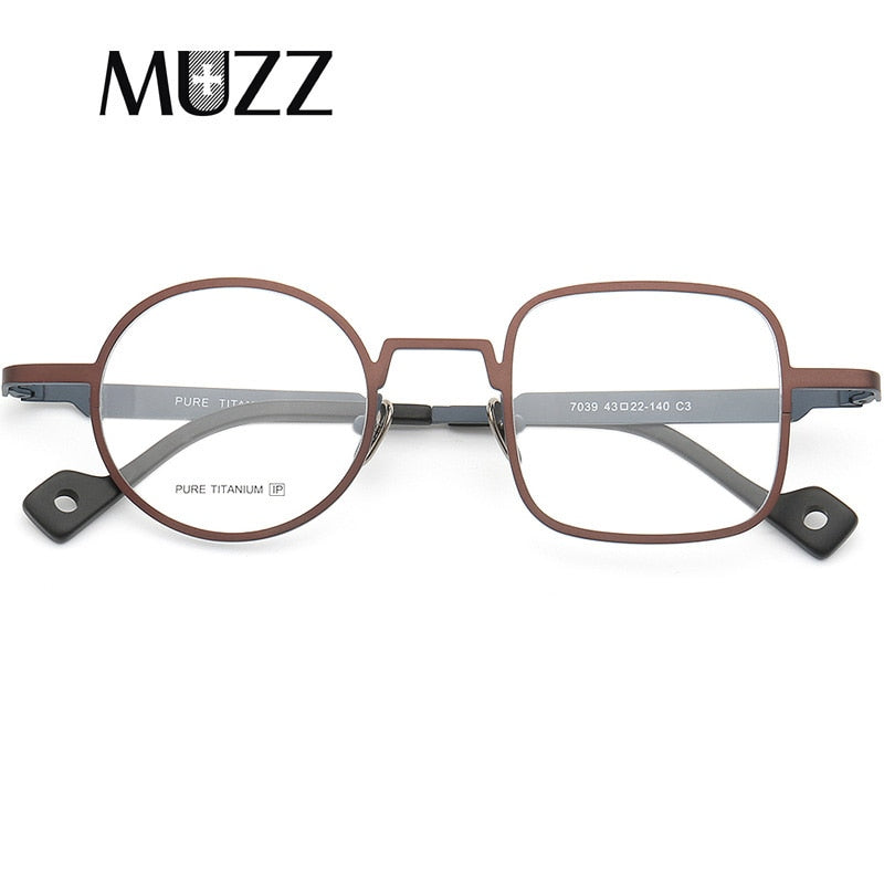 Muzz Men's Full Rim Square Round Asymmetrical Titanium Frame Eyeglasses T7039 Full Rim Muzz C3  