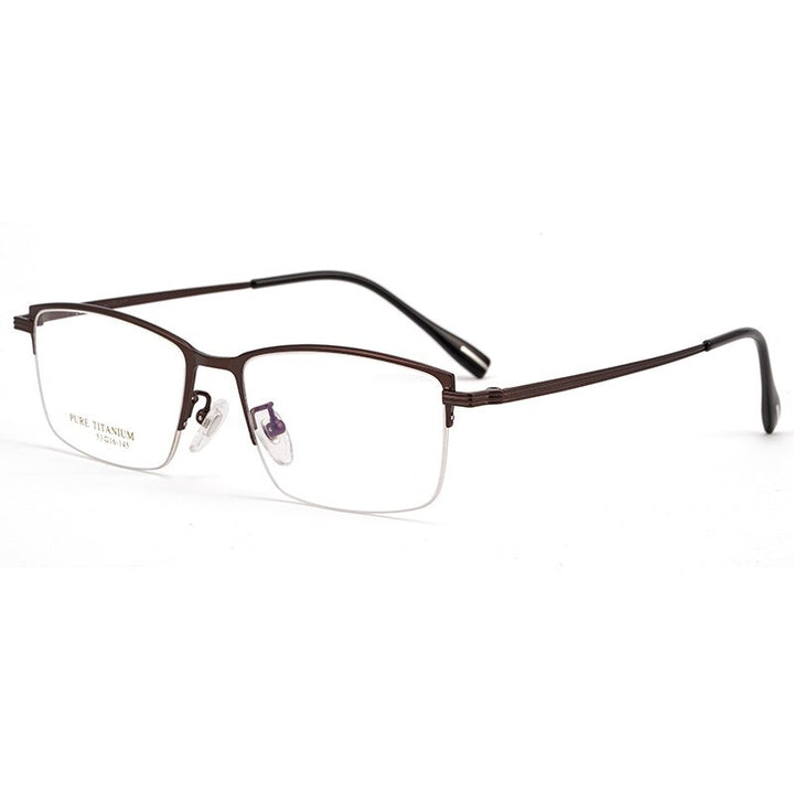 Aissuarvey Semi Rim Titanium Square Frame Men's Eyeglasses Semi Rim Aissuarvey Eyeglasses Dark Brown  
