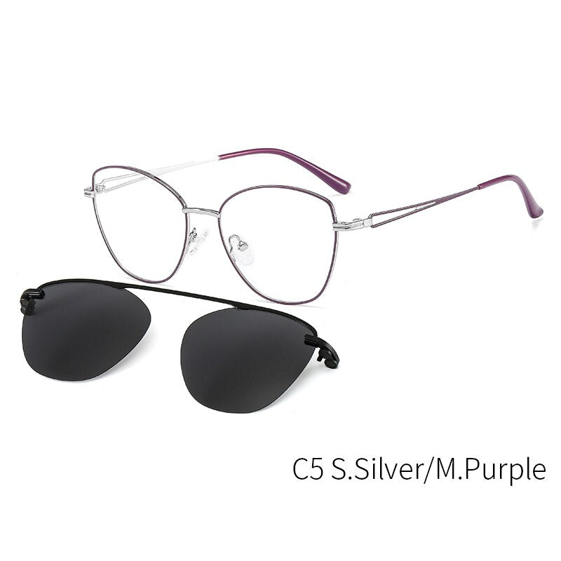 Kansept Women's Full Rim Square Cat Eye Alloy Eyeglasses Polarized Clip On Sunglasses Mt9001 Clip On Sunglasses Kansept DP33056C5  