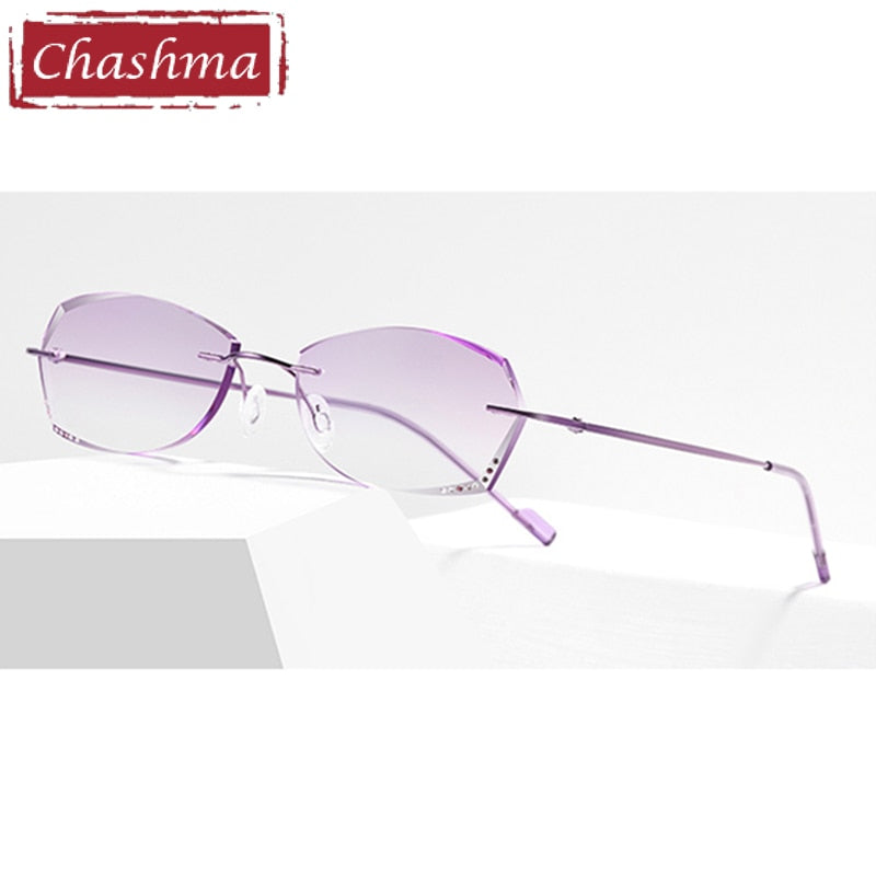 Women's Rimless Diamond Cut Tinted Lens Eyeglasses Titanium Frame 6074-9066 Rimless Chashma Purple Fold  