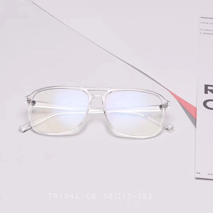 Men's Tr 90 Titanium Double Bridge Full Rim Eyeglasses H8024 Full Rim Bclear C 6  