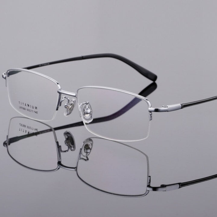Men's Semi Rim Square Titanium Frame Eyeglasses Lb7805 Semi Rim Bclear Silver  