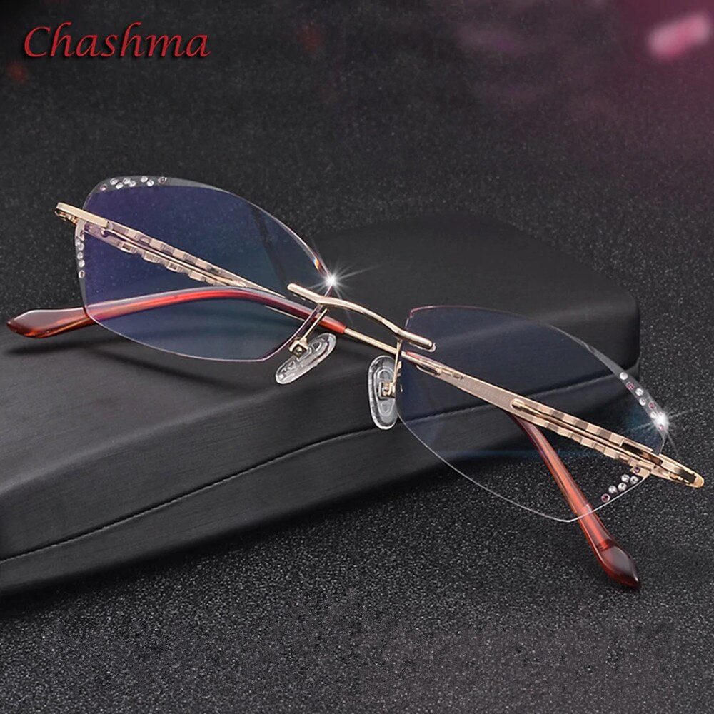 Chashma Ochki Women's Rimless Square Oval Titanium Eyeglasses Tinted Demo Lenses 1043 Rimless Chashma Ochki Clear Lenses  