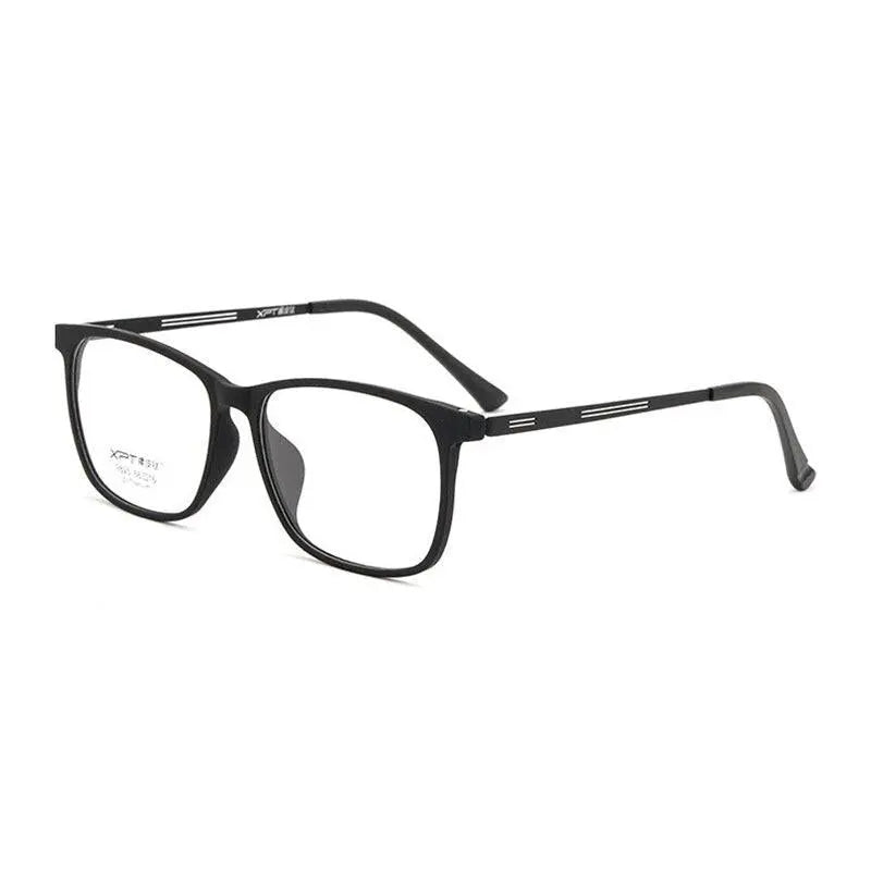 Hotony Unisex Full Rim Square TR 90 Resin B Titanium Frame Eyeglasses 9825 - Preto