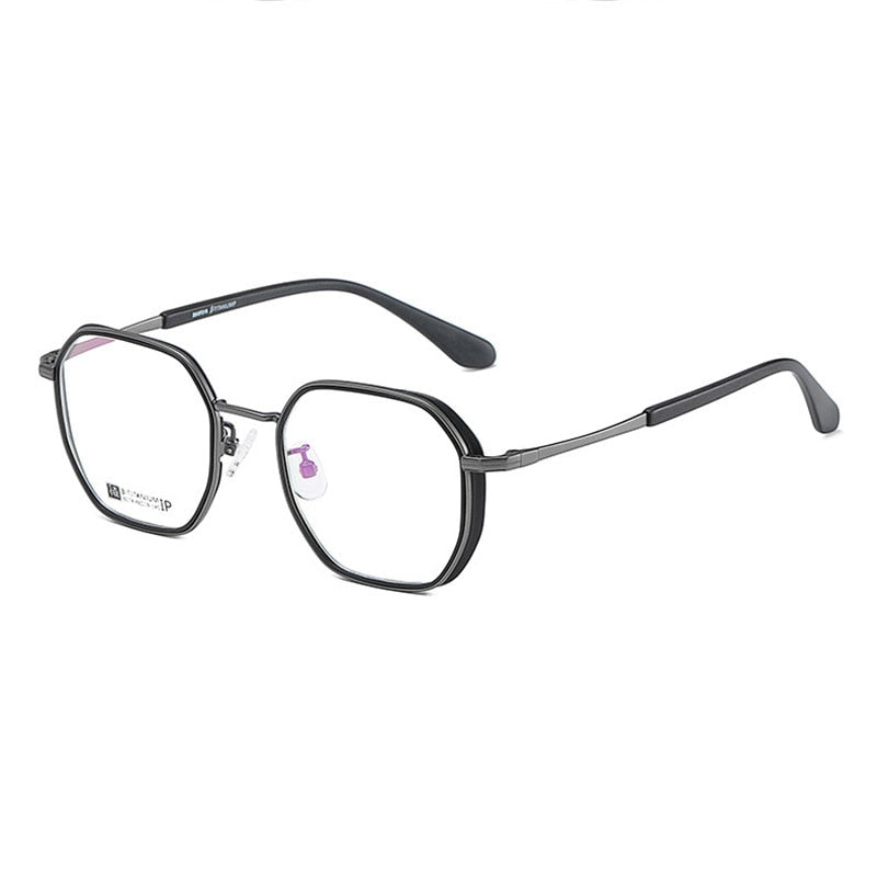 Hotochki Unisex Full Rim Beta Titanium Frame Eyeglasses 6074 Full Rim Hotochki Black Gray  