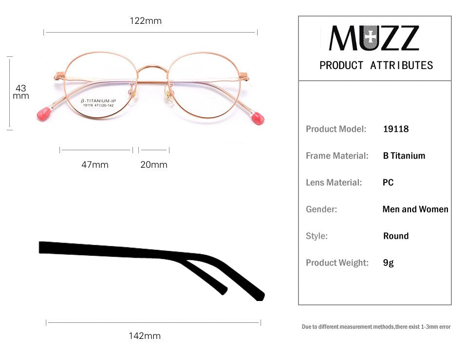 Muzz Unisex Full Rim Round B Titanium Frame Eyeglasses T19118 Full Rim Muzz   