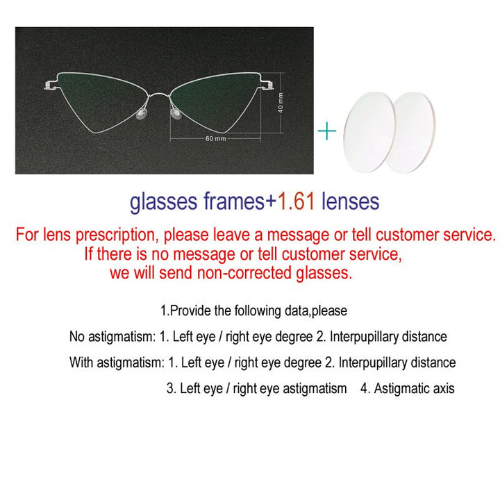 Women's Handcrafted Stainless Steel Triangle Frame Eyeglasses Customizable Lenses Frame Yujo 1.61 China 