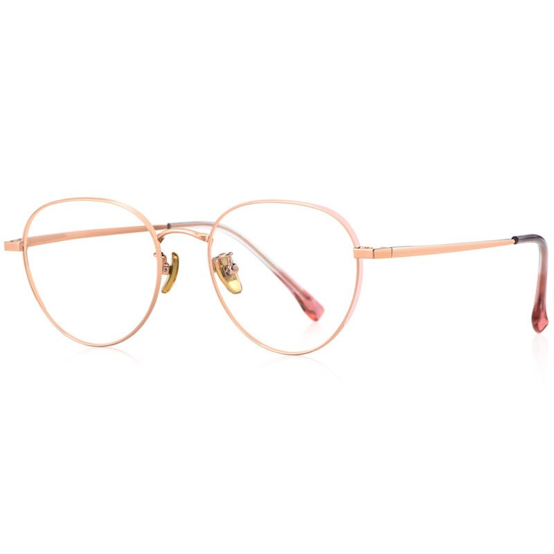Hotony Women's Full Rim Round Beta Titanium Frame Spring Hinge Eyeglasses T3927 Full Rim Hotony Pink Rose Gold  