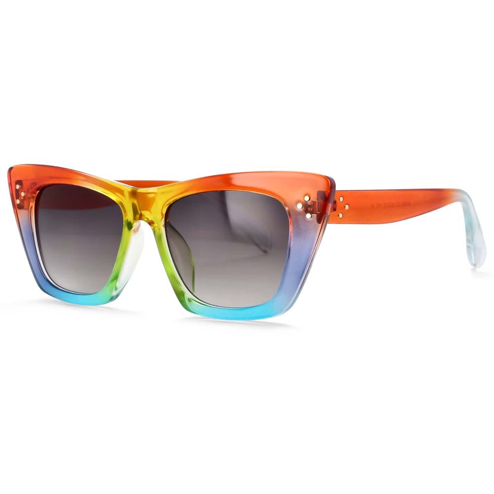 CCSpace Women's Full Rim Cat Eye Rivet Acetate Frame Sunglasses 54001 Sunglasses CCspace Sunglasses rainbow  