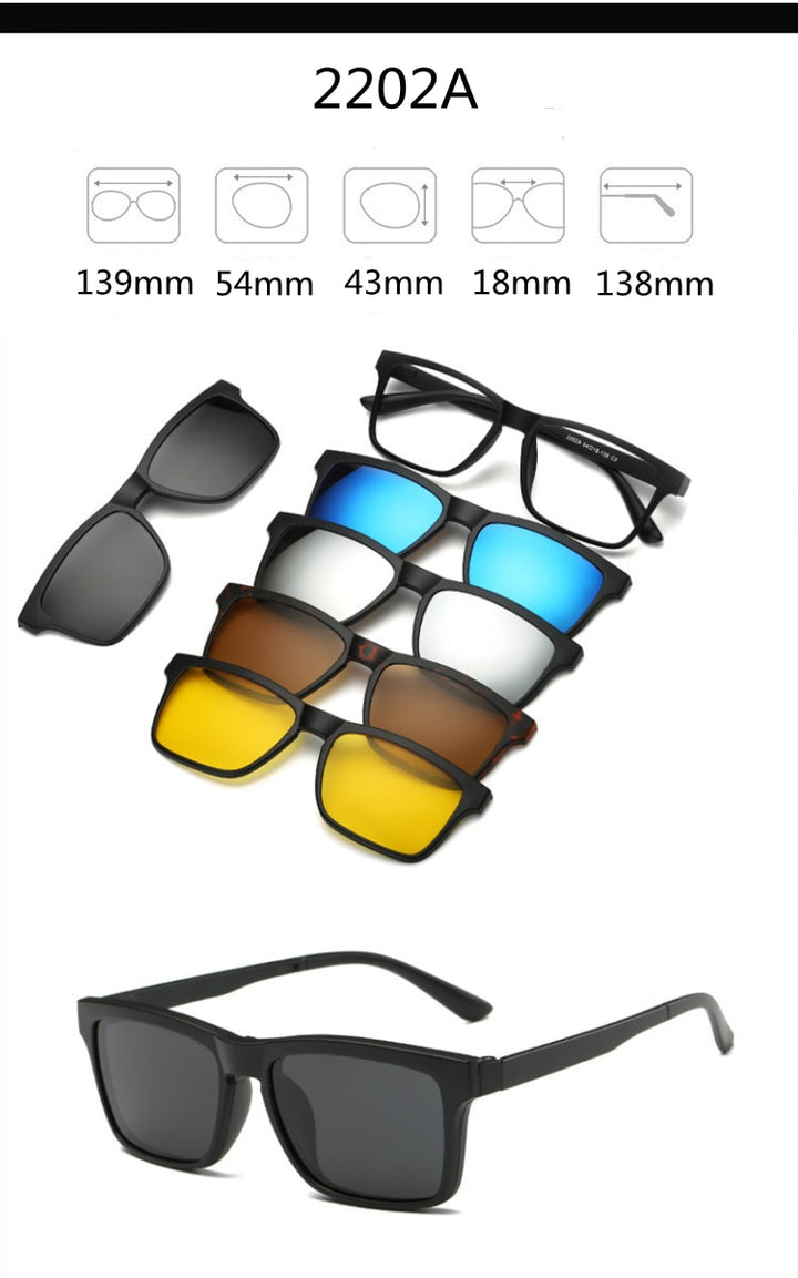 KatKani Unisex Full Rim TR 90 Resin Frame Eyeglasses + 5 Magnetic Polarized Sunglasses K12147 Clip On Sunglasses KatKani Eyeglasses   