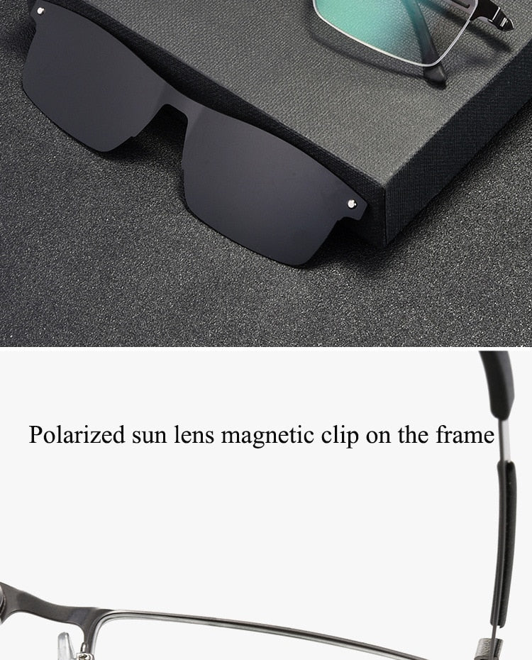 Men's Half Rim Alloy Frame Magnetic Clip On Polarized Lens Eyeglasses Zt94007 Semi Rim Bclear   