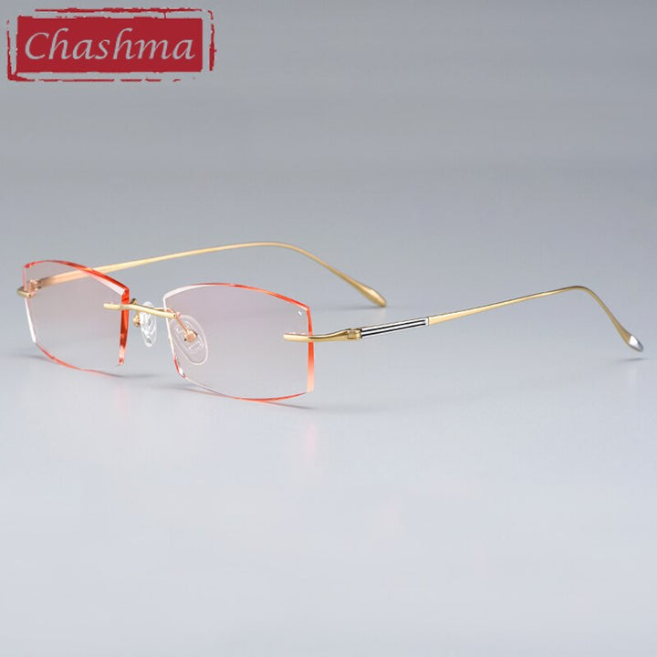 Unisex Rimless Titanium Frame Tinted Lens Eyeglasses 9083 Rimless Chashma Brown Gold  