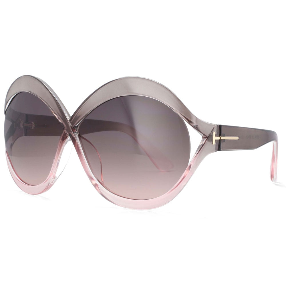 CCSpace Women's Full Rim Oversized Oval Acetate Frame Sunglasses 53873 Sunglasses CCspace Sunglasses gray-pink 53873 