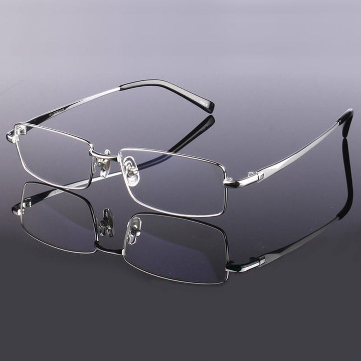 Hdcrafter Men's Full Rim Rectangle Titanium Frame Eyeglasses 9867 Full Rim Hdcrafter Eyeglasses Silver  