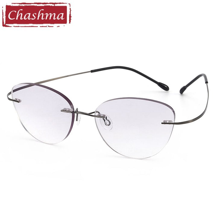 Women's Rimless Cat Eye Titanium Frame Eyeglasses 6074-2c Rimless Chashma Gray  