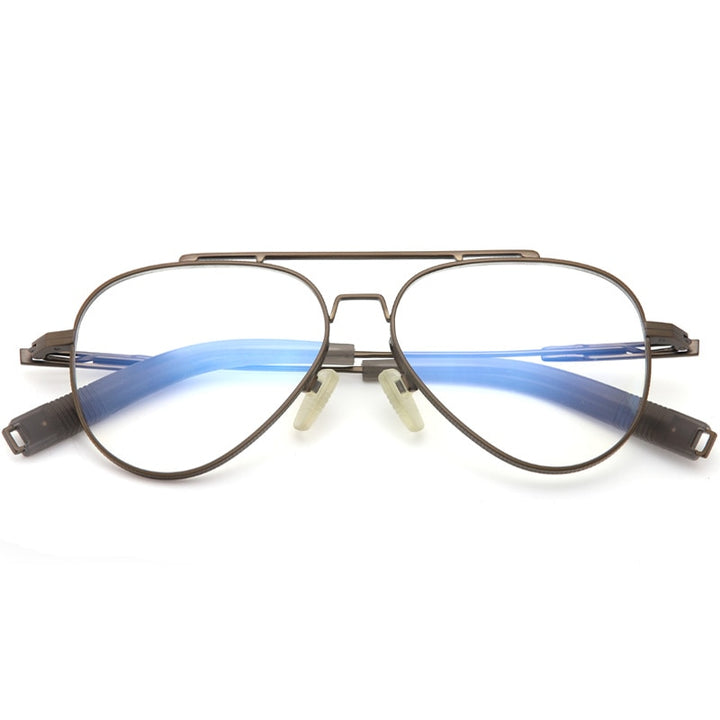 Muzz Men's Full Rim Round Double Bridge Brushed Titanium Frame Eyeglasses 108 Full Rim Muzz Dark Brown  