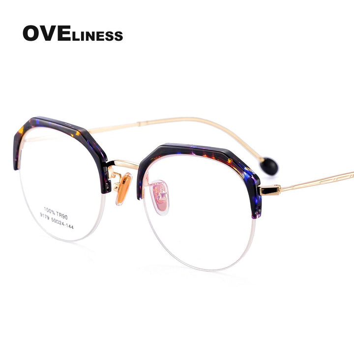Oveliness Women's Semi Rim Round Acetate Alloy Eyeglasses 9179 Semi Rim Oveliness c8  