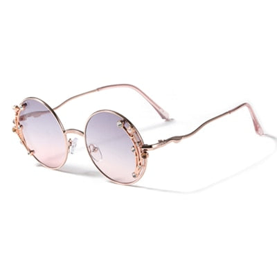 Ralferty Chic Round Sunglasses Women Luxury Brand Designer Crystal Pearl Women's Sun Glasses Decorative Uv40 Sunglasses Ralferty C1 Gray Pink  