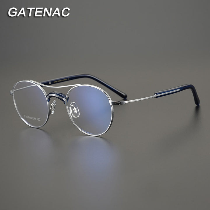 Gatenac Unisex Full Rim Round Titanium Double Bridge Frame Eyeglasses Gxyj721 Full Rim Gatenac   