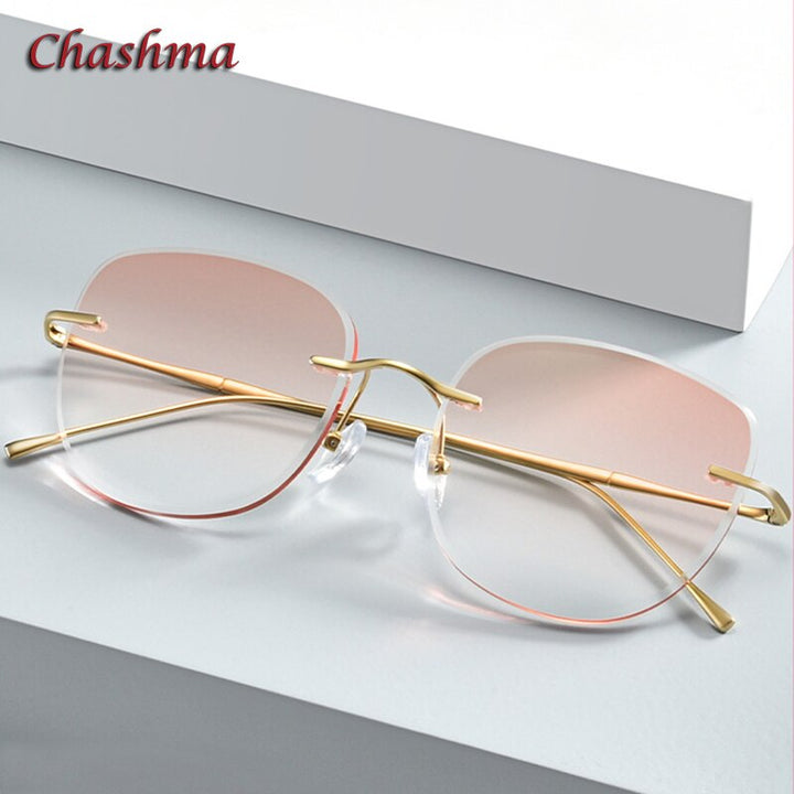 Chashma Ochki Women's Rimless Oversized Square Titanium Eyeglasses 63219 Tinted Rimless Chashma Ochki   