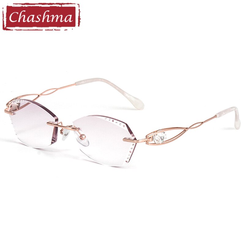 Chashma Ottica Women's Rimless Irregular Rectangle Titanium Eyeglasses 88022 Rimless Chashma Ottica Gold Gray Red  
