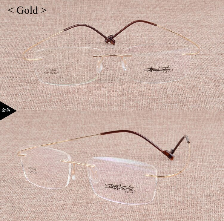 Unisex Alloy Rimless Frame Eyeglasses Customizable Lenses Zt201603 Rimless Bclear Gold  