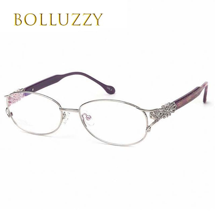 Women's Hollow Out Eyeglasses Rhinestones Full Frame Bo2399 Frame Bolluzzy Silver purple  