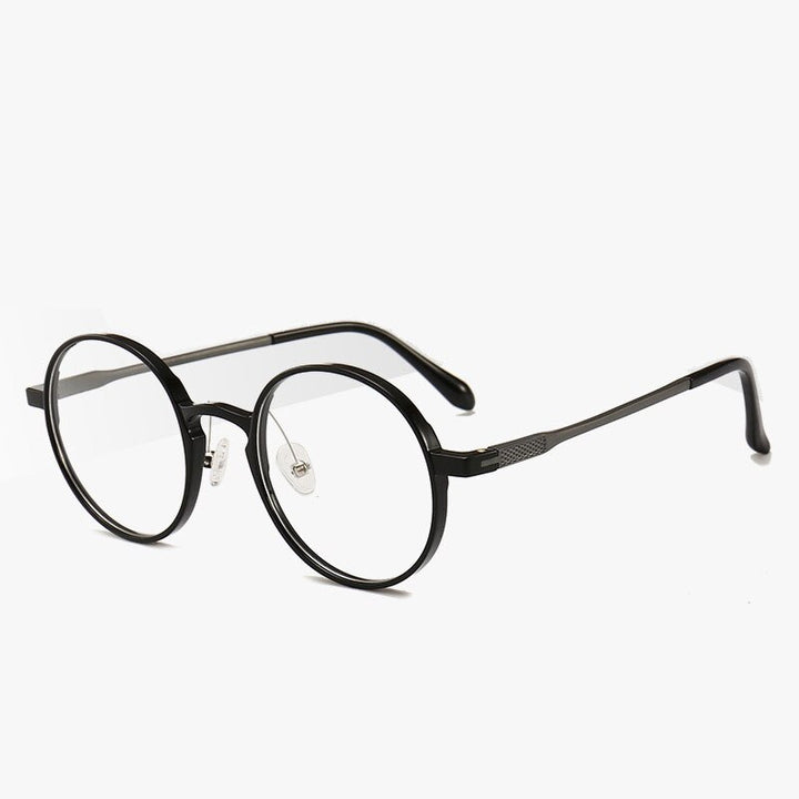 Unisex Round Ultem Steel Full Rim Eyeglasses 1192 Full Rim Bclear Bright black  