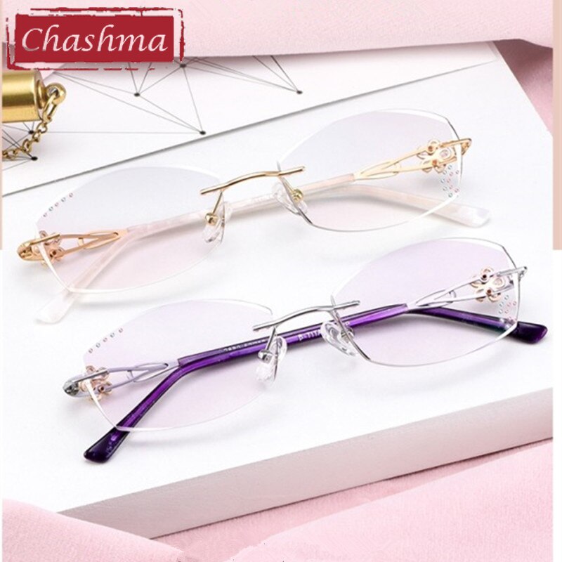 Women's Rimless Gradient Tint Eyeglasses Diamond Titanium Frame 2889 Rimless Chashma   