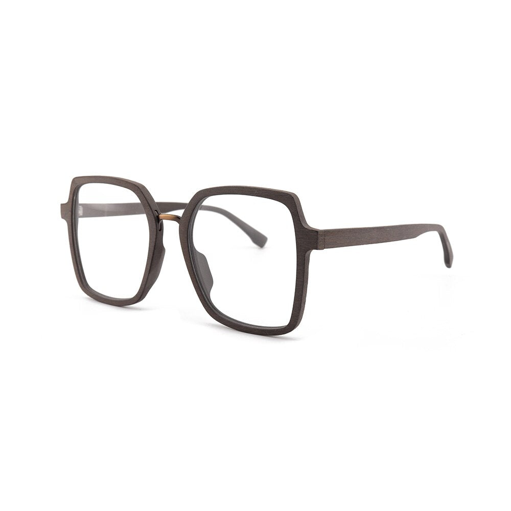 Hdcrafter Unisex Full Rim Polygonal Wood Frame Eyeglasses 6109 Full Rim Hdcrafter Eyeglasses   