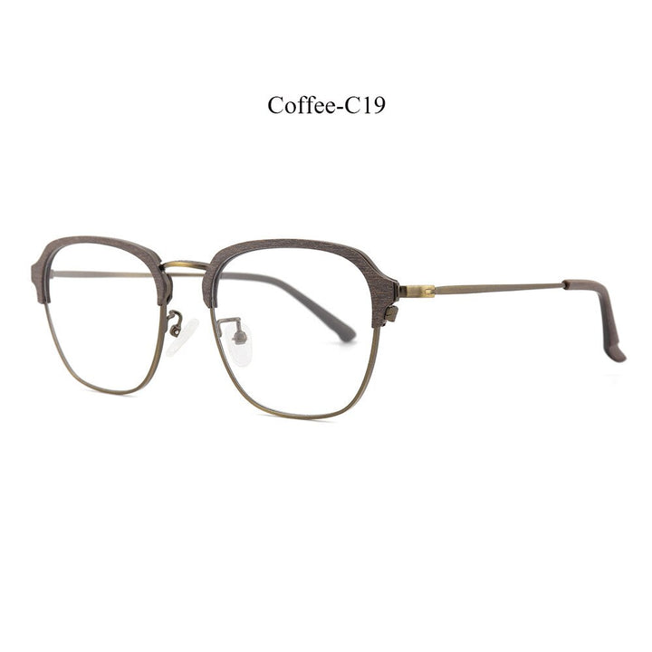 Hdcrafter Unisex Full Rim Square Oval Wood Metal Frame Eyeglasses 8120 Full Rim Hdcrafter Eyeglasses Coffee-C19  