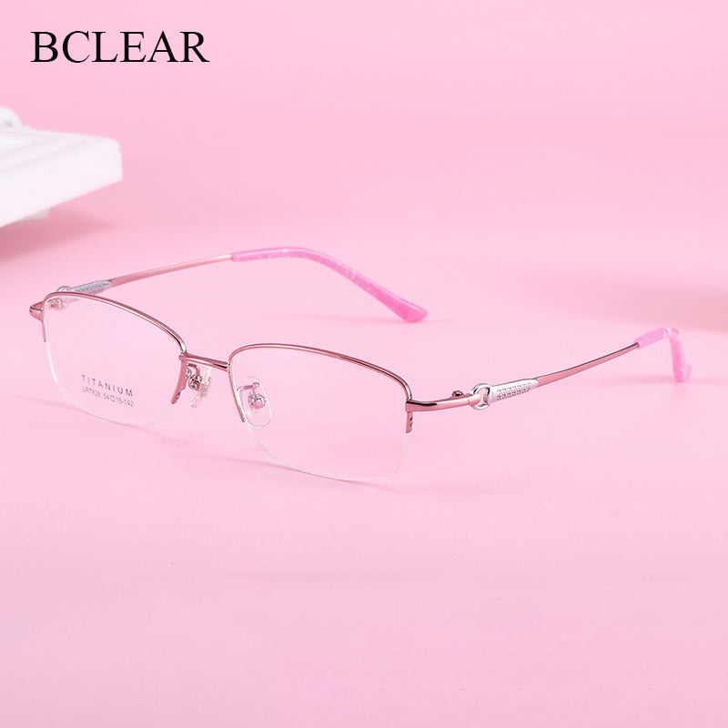 Women's Rectangular Half Rim Titanium Frame Eyeglasses Lr7828 Semi Rim Bclear   