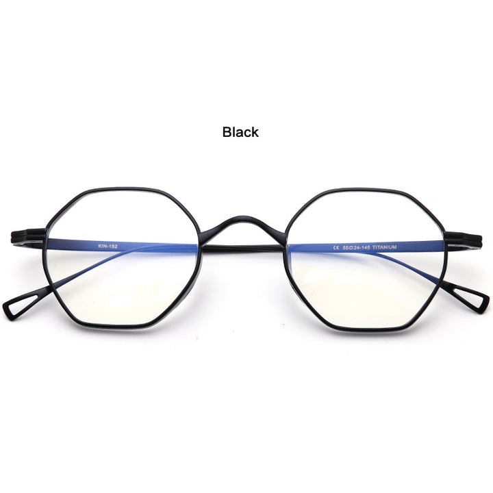 Muzz Unisex Full Rim Polygon Round Titanium Frame Eyeglasses 152 Full Rim Muzz Black  