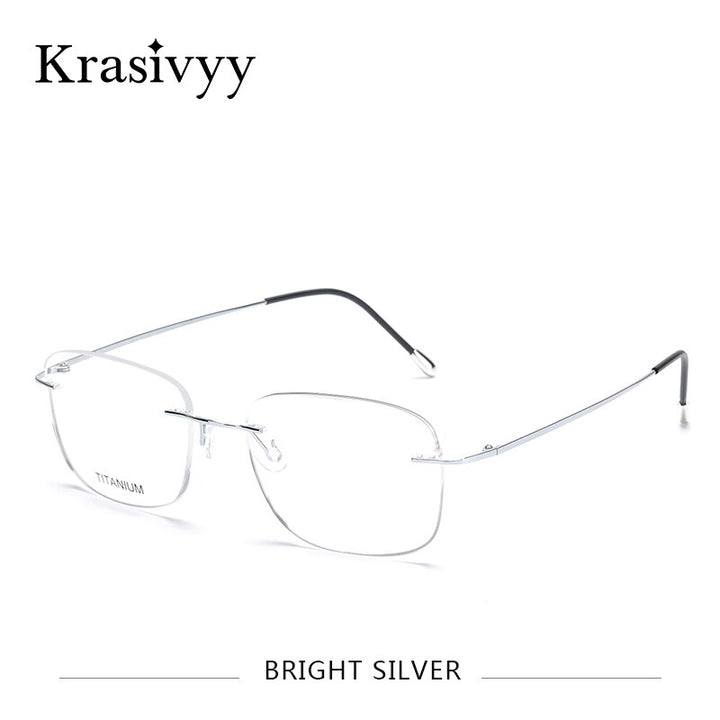 Krasivyy Unisex Rimless Square Titanium Eyeglasses Kr6010 Rimless Krasivyy Bright Silver  