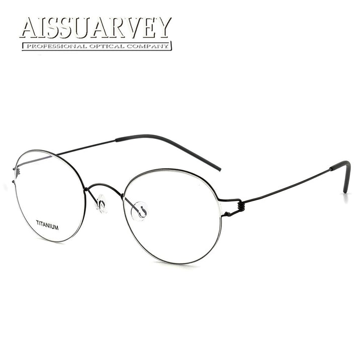 Aissuarvey Unisex Full Rim Screwless Round Titanium Frame Eyeglasses As28607 Full Rim Aissuarvey Eyeglasses black  