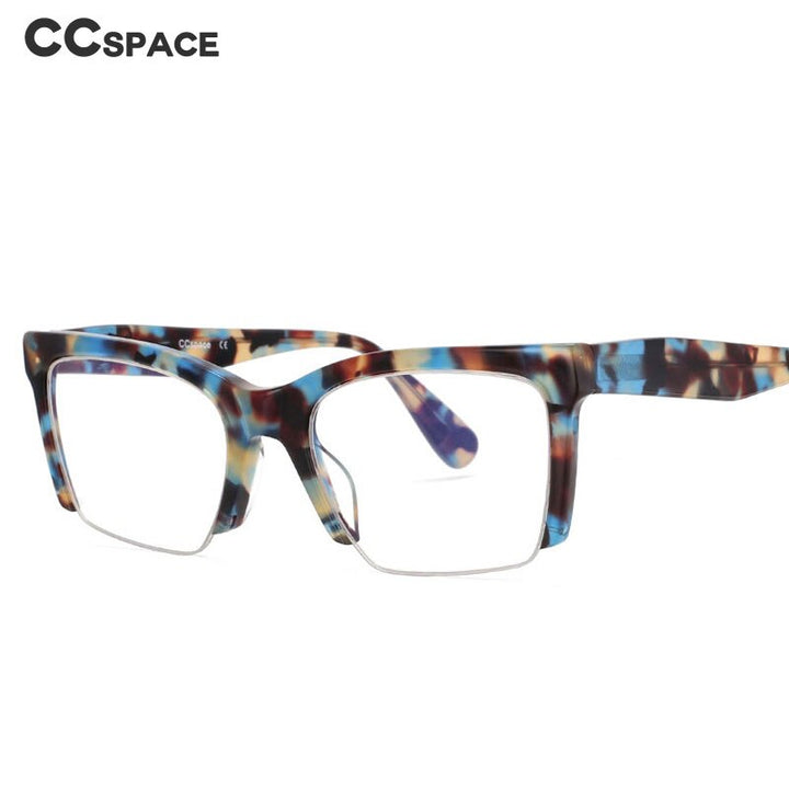 CCSpace Unisex Semi Rim Square Acetate Frame Eyeglasses 49409 Semi Rim CCspace   