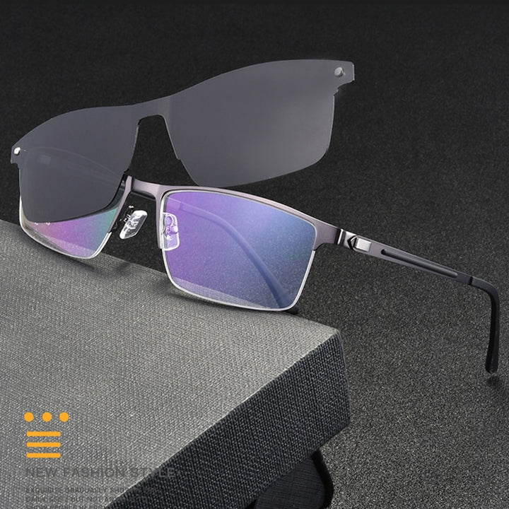 Unisex Eyeglasses Alloy Frame With Magnetic Clip On Sunglasses 94007 Clip On Sunglasses Gmei Optical   
