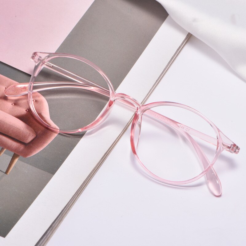 KatKani Unisex Full Rim Round Frame Eyeglasses 9003r Full Rim KatKani Eyeglasses Transparent Pink  