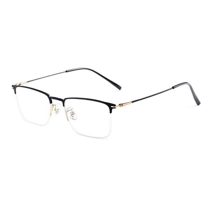 KatKani Men's Full/Semi Rim Square IP Plated Alloy Frame Eyeglasses 0606 Semi Rim KatKani Eyeglasses Black Gold 0608  