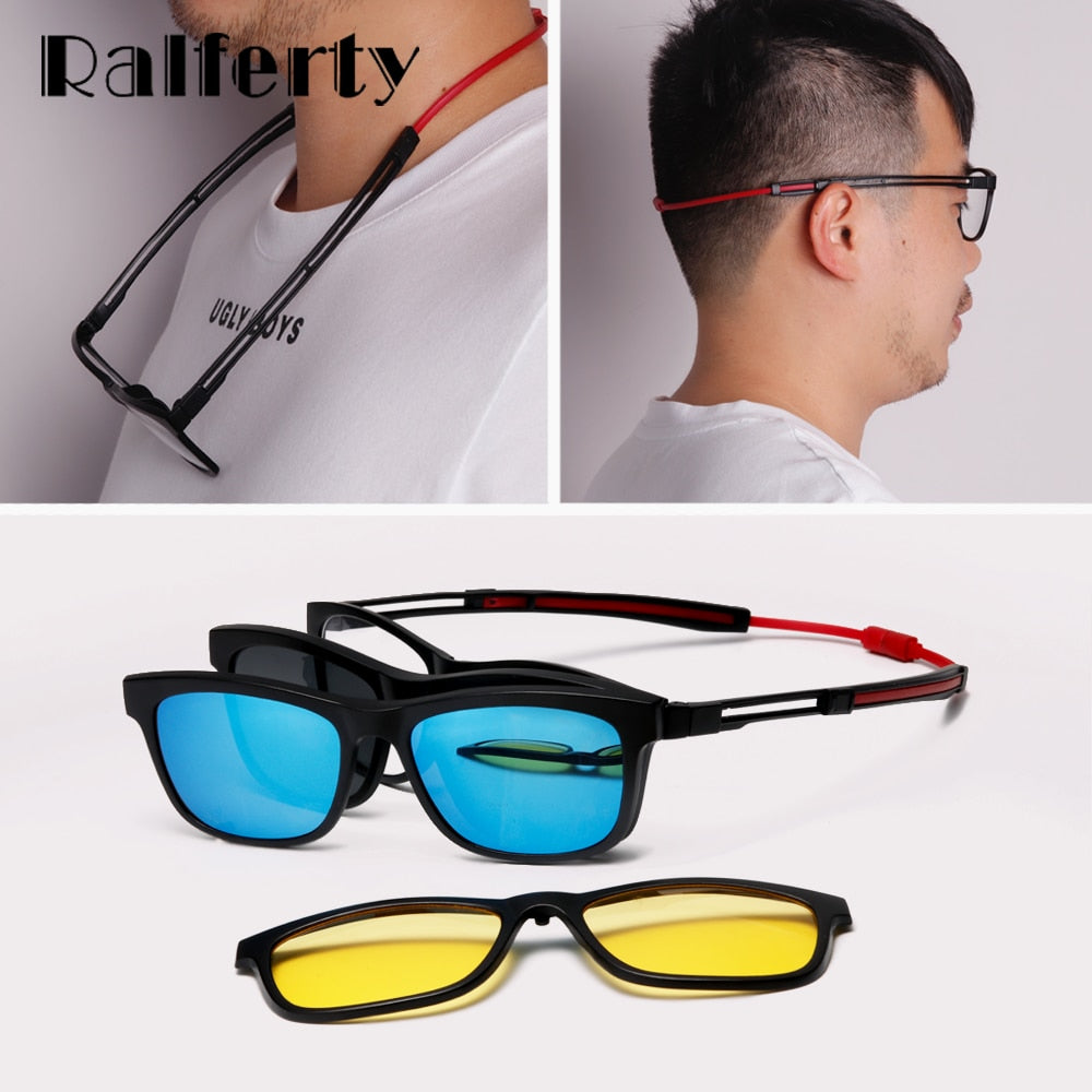 Ralferty Men's Full Rim Square Tr 90 Eyeglasses Clip On Sunglasses With Clip Ons Ralferty   