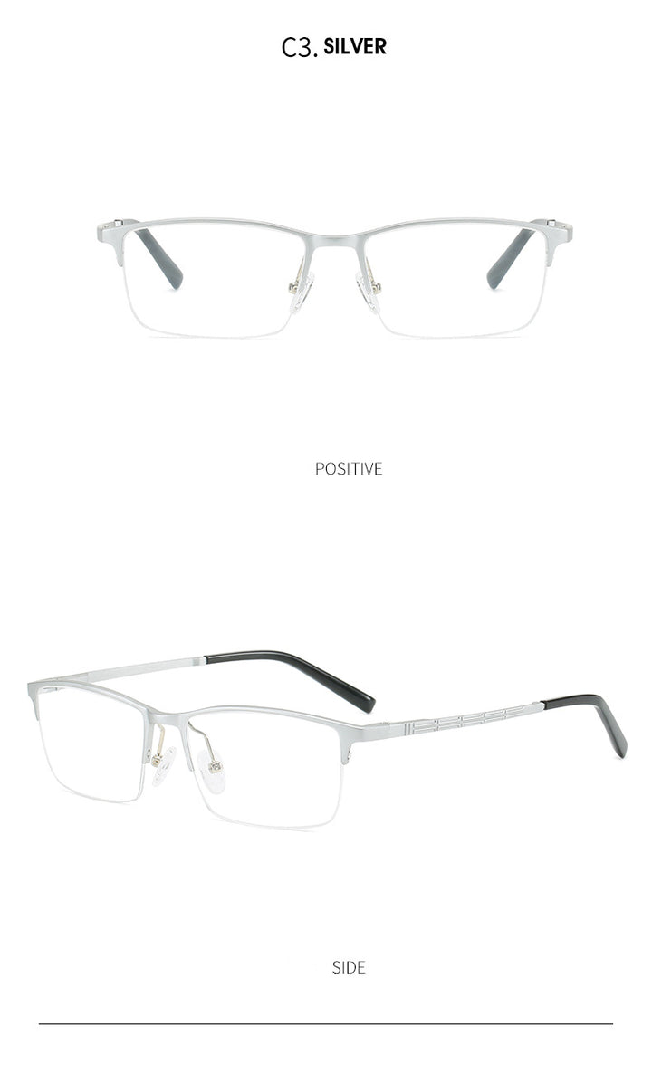 Hdcrafter Men's Semi Rim Rectangle Square Aluminum Frame Eyeglasses P6300 Semi Rim Hdcrafter Eyeglasses   