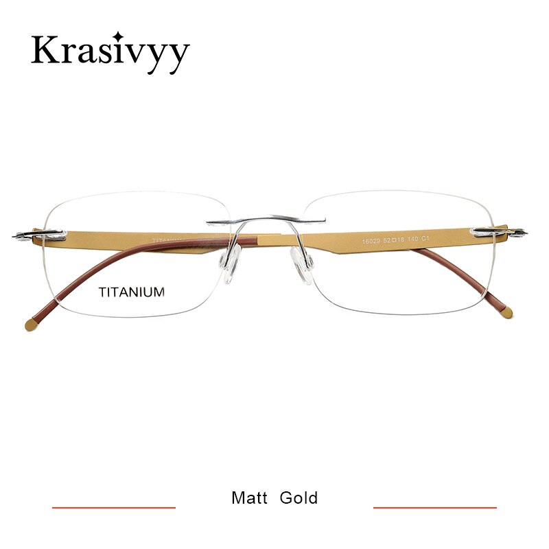 Krasivyy Men's Rimless Square Screwless Titanium Eyeglasses Kr5002 Rimless Krasivyy Matt Gold  