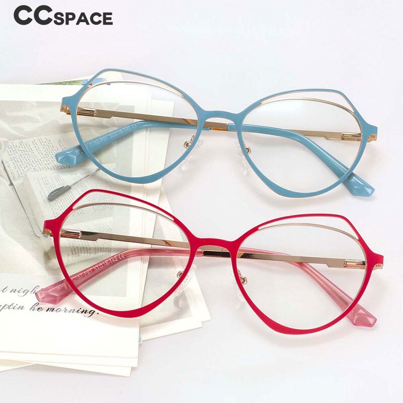 CCspace Women's Full Rim Irregular Cat Eye Alloy Frame Eyeglasses 54103 Full Rim CCspace   