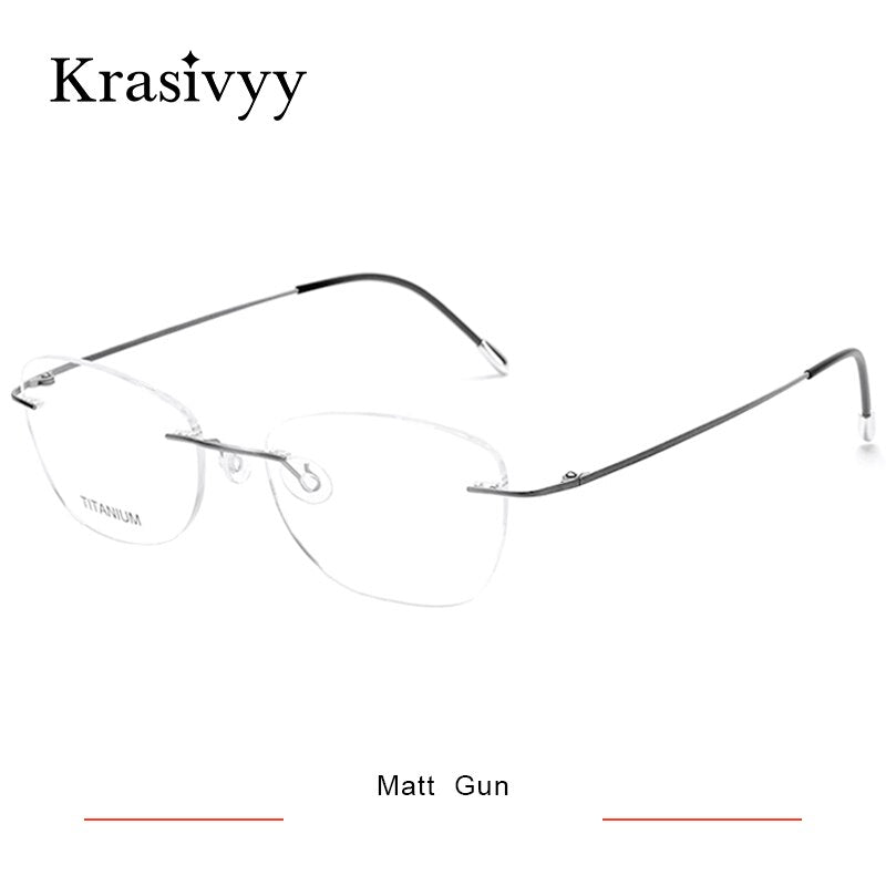 Krasivyy Unisex Rimless Oval Square Titanium Eyeglasses Kr6013 Rimless Krasivyy Matt Gun  