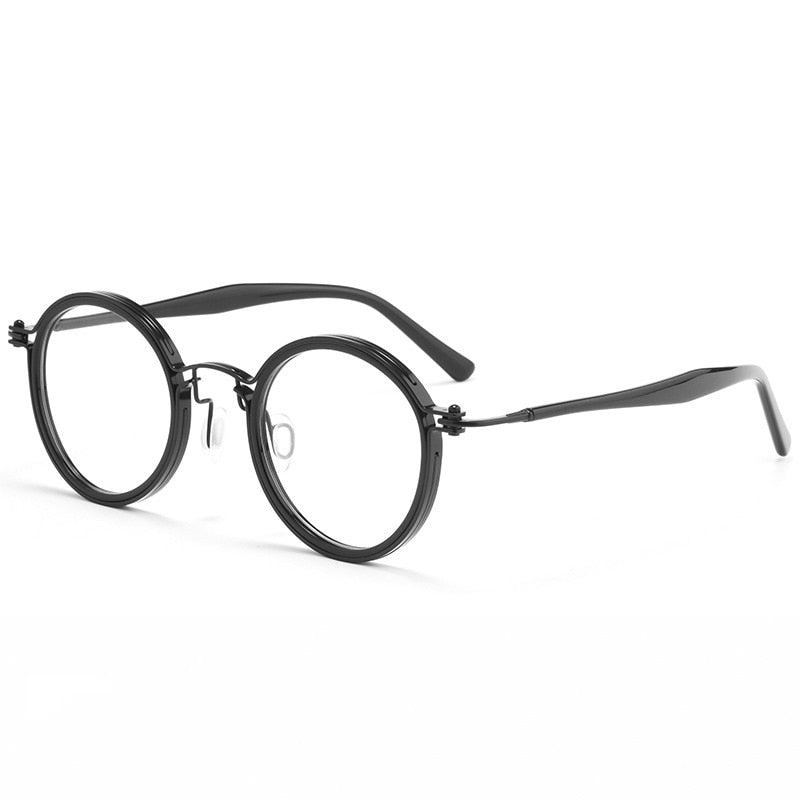 Yimaruili Unisex Full Rim Round Titanium Frame Eyeglasses H33088 Full Rim Yimaruili Eyeglasses Black  