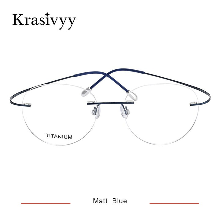 Krasivyy Unisex Rimless Round Titanium Eyeglasses Kr16017 Rimless Krasivyy Matt Blue  