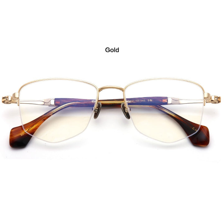 Muzz Unisex Semi Rim Square Hand Crafted Titanium Acetate Frame Eyeglasses M1056 Semi Rim Muzz Gold  