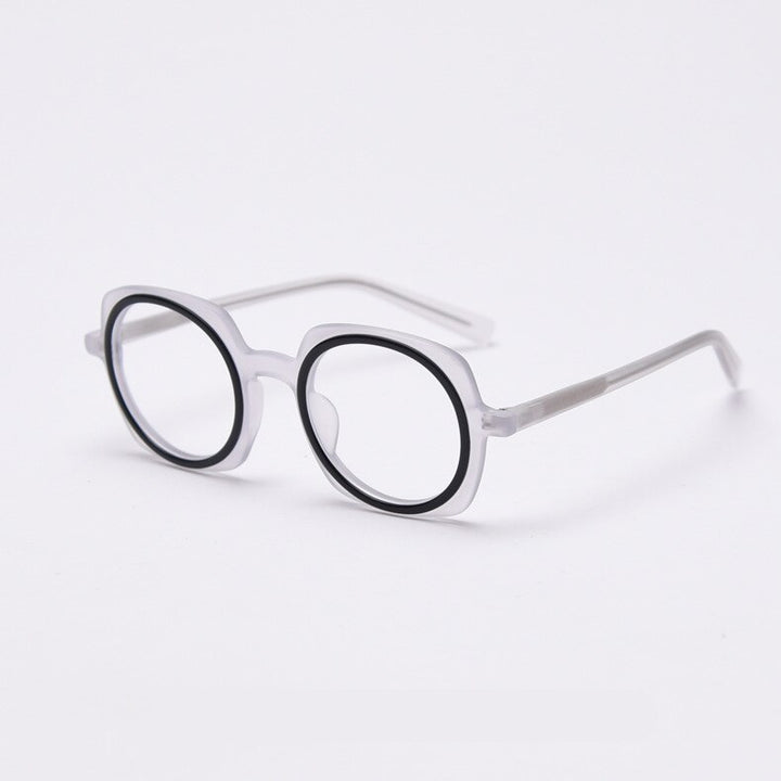 CCSpace Unisex Full Rim Round Acetate Frame Eyeglasses 49838 Full Rim CCspace C2MatteClear-Black  