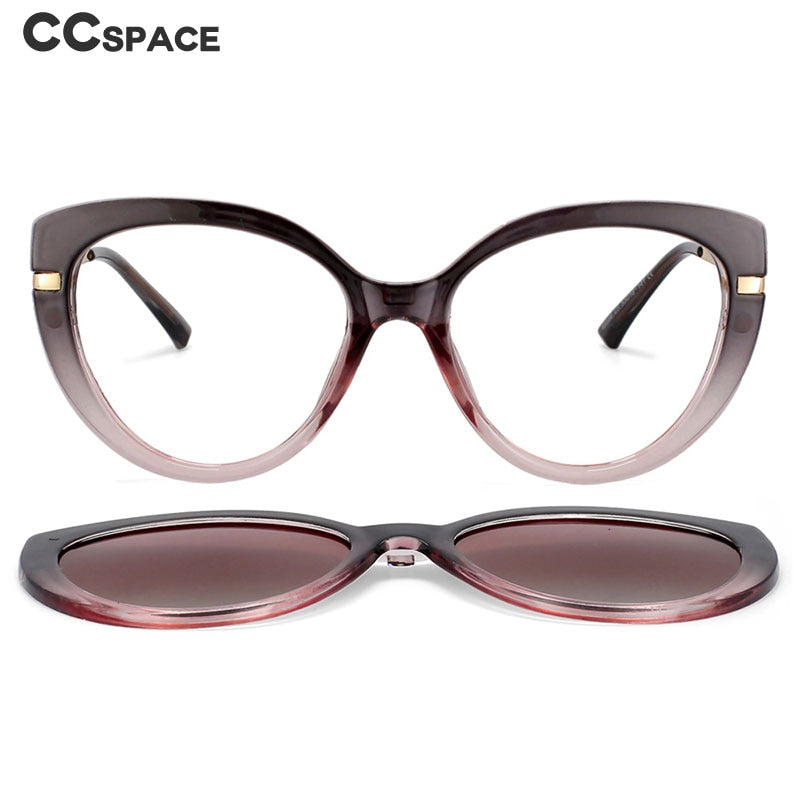 CCspace Unisex Full Rim Cat Eye Tr 90 Titanium Frame Eyeglasses Clip On Sunglasses 53673 With Clip Ons CCspace   