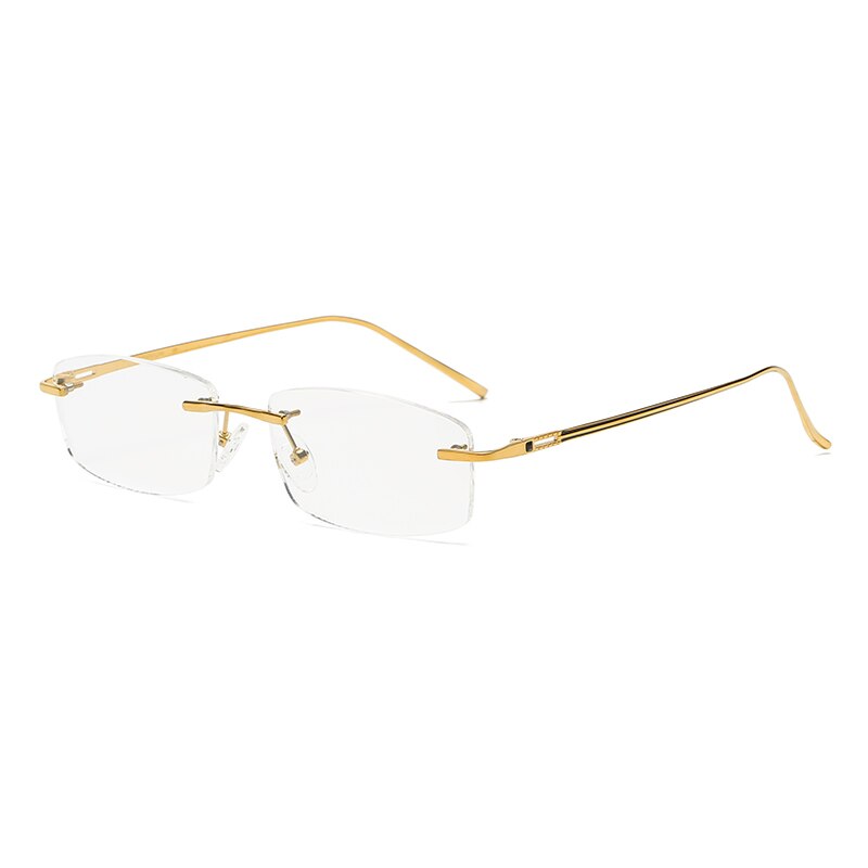 Zirosat 9079 Men's Eyeglasses Titanium Rimless Diamond Trimmed Rimless Zirosat golden  